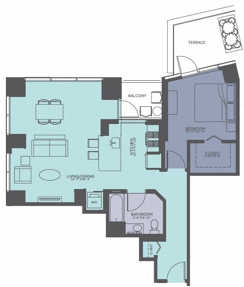 1 Bedroom 03-Tower/Terrace Floorplan Image
